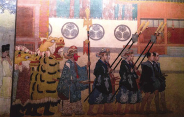 日光東照宮宝物の和田英作画伯（元東京美術学校長）作の「千人武者行列絵図」2ｍ×22ｍの大作の展示写真